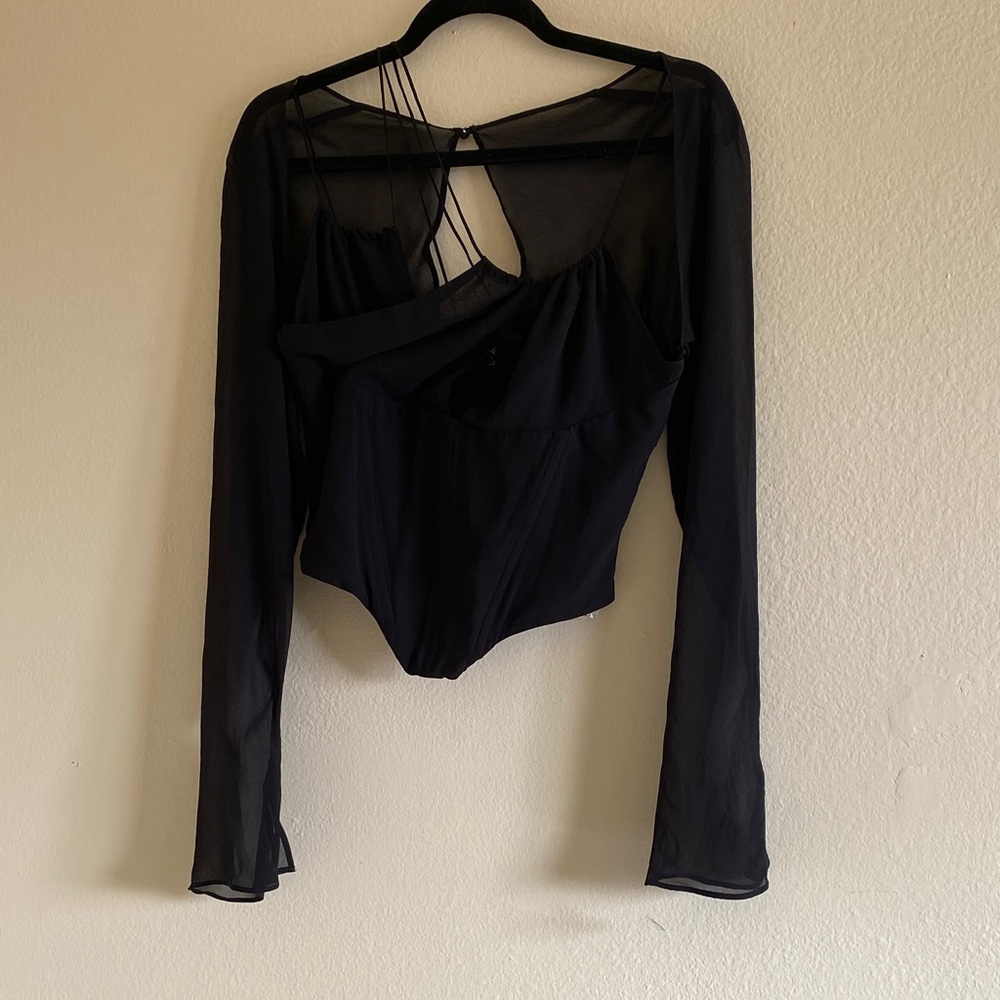 House of CB Black Sheer Long Sleeve Blouse